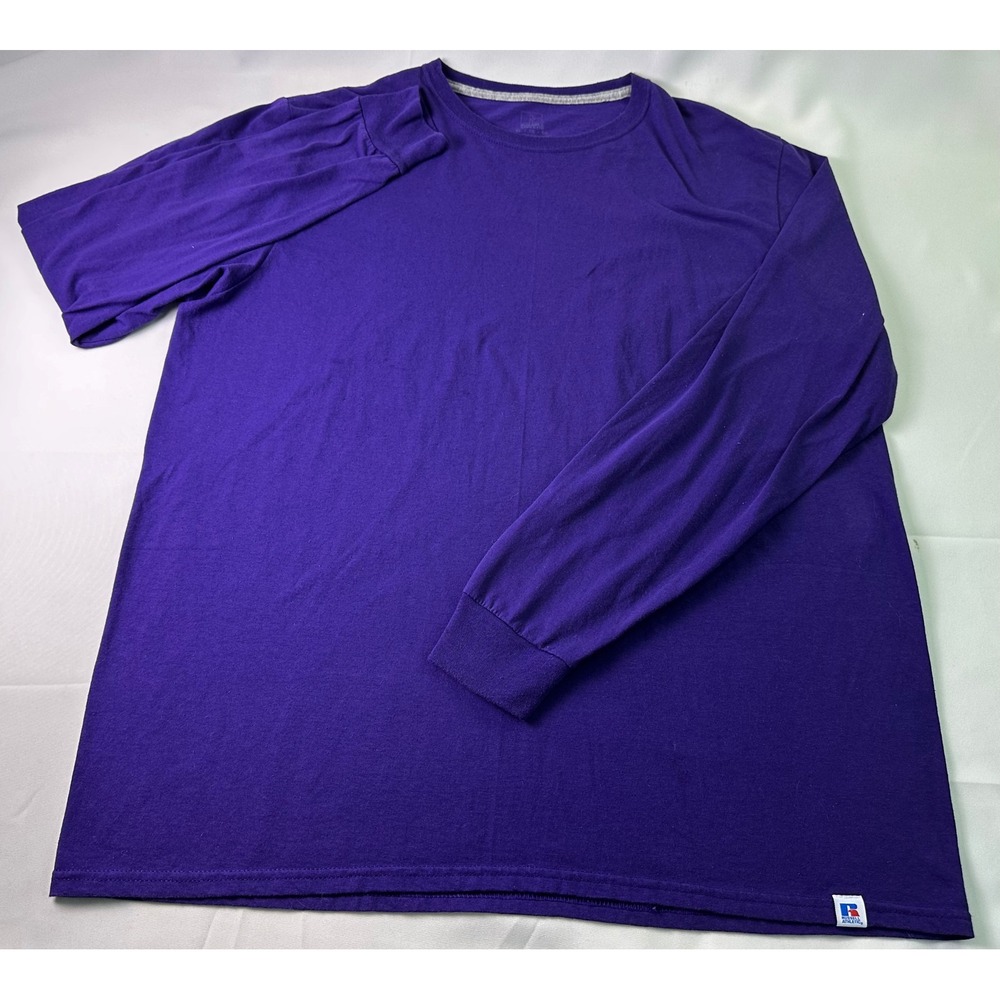 Russell Athletic Long Sleeve T-Shirt Men's XL Purple Crew Neck Casual Top